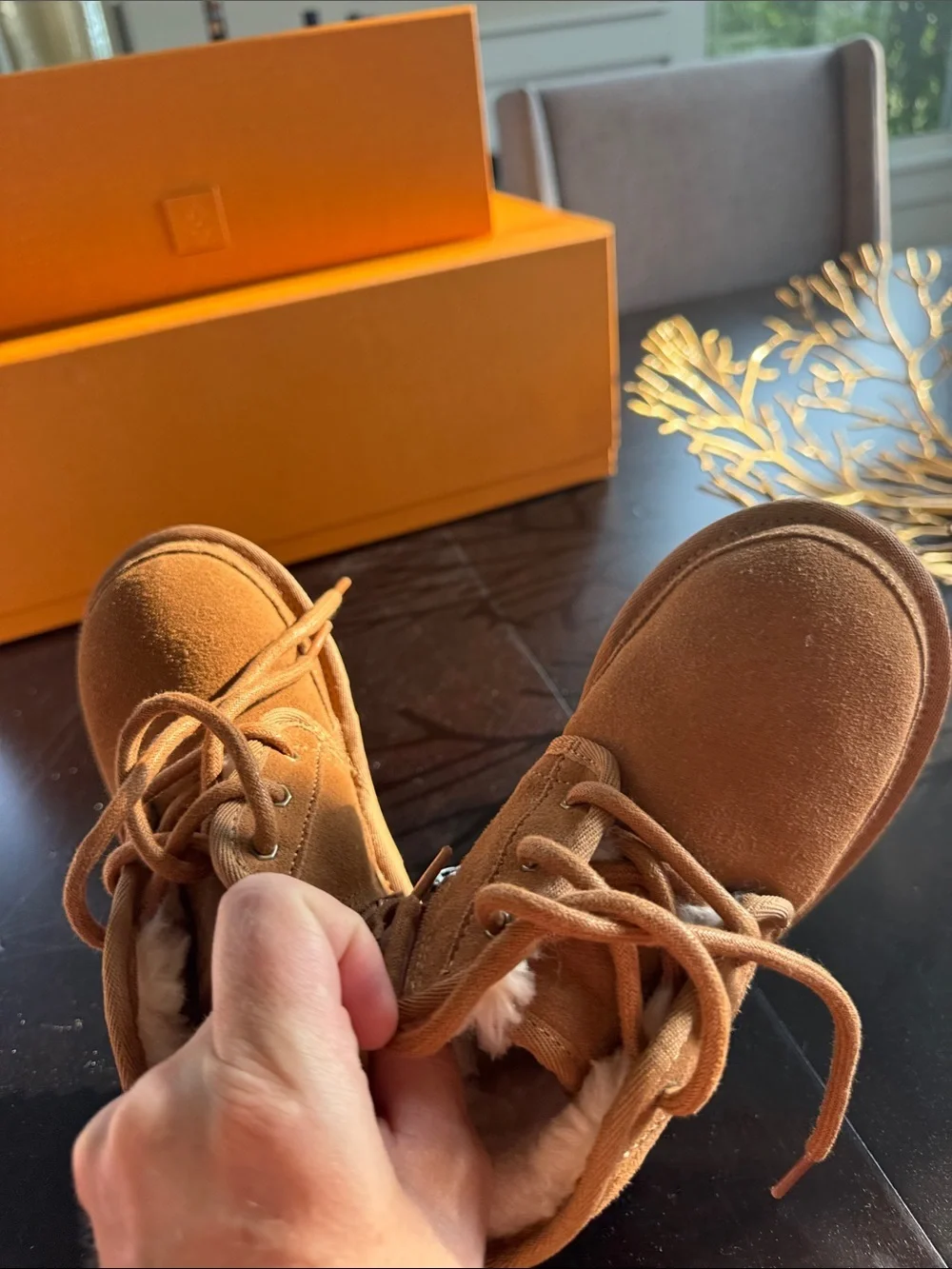 UGG Kids Chestnut Suede Lace-Up Boot with Shearling